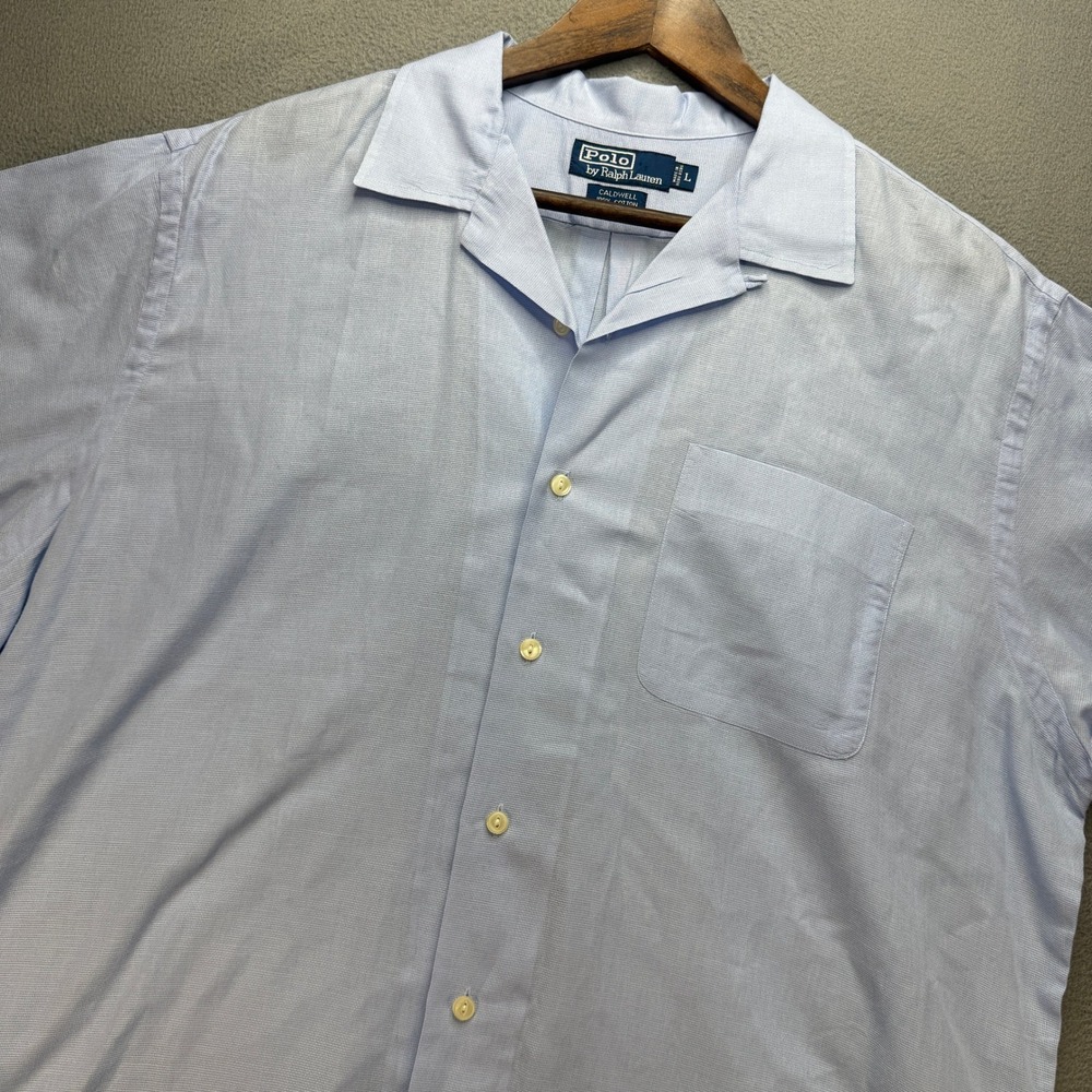 Polo Ralph Lauren Caldwell Shirt Mens L Light Blue 100% Cotton Camp Collar Pony